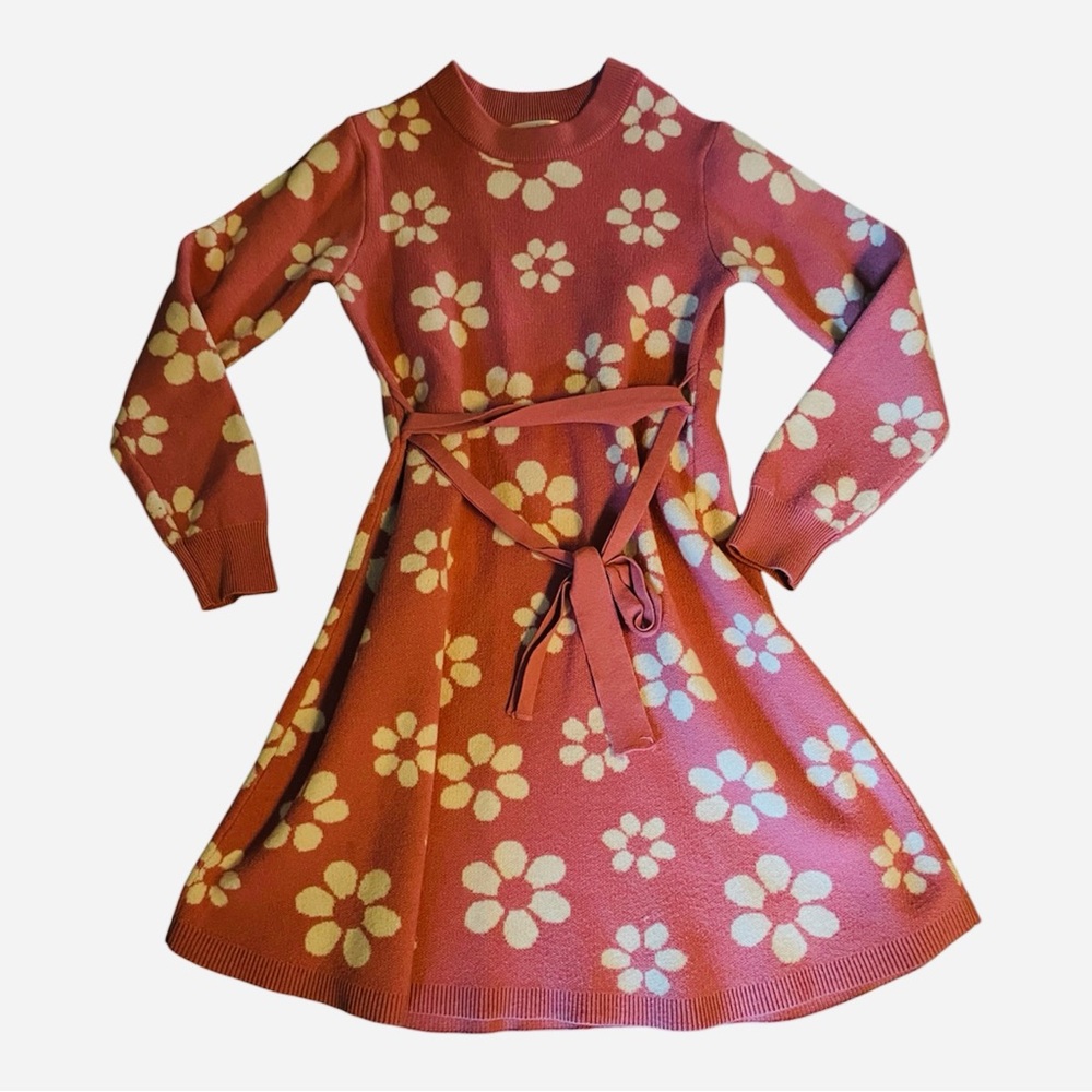 Adorable Pink Floral Sweater Dress for Kids size 12